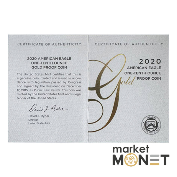 Золота монета 5 доларів 2020 США 1/10 oz Американський Орел