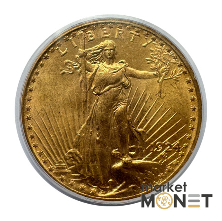 Золота монета 20 доларів 1924 США 900 33.5 г. у слабі MS 64