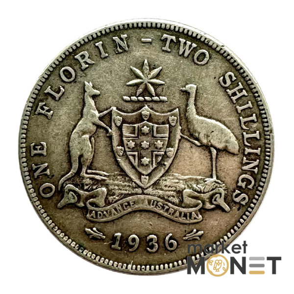 Срібна монета 1 флорін 1936 року Австралія 925 Король Георг V