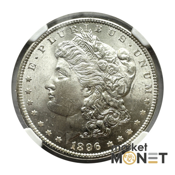 Срібна монета 1 долар 1896 р. США 900 долар Моргана, монетний двір - Філадельфія, в слабі MS 64