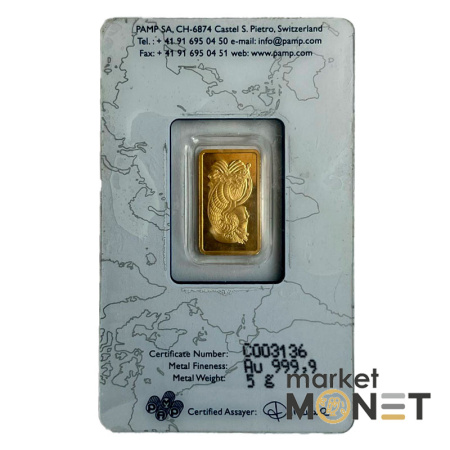 Золотий злиток 5 грам PAMP