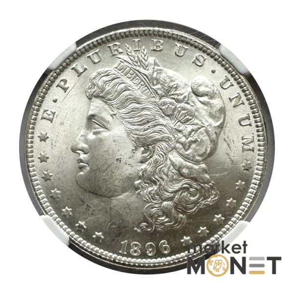 Срібна монета 1 долар 1896 США 900 долар Моргана, монетний двір - Філадельфія,в слабі MS 64