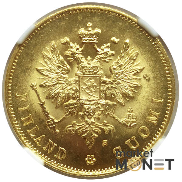 Золота монета 10 марок 1882 Фінляндія 900 у слабкі MS 64 (№2)