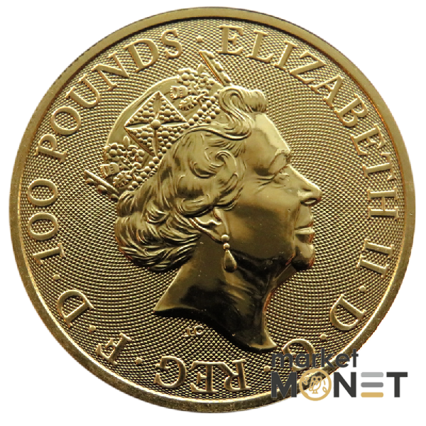Золота монета 100 фунтів 2022 Великобританія 9999 1 Oz Лев Англії королівські звірі Тюдорів