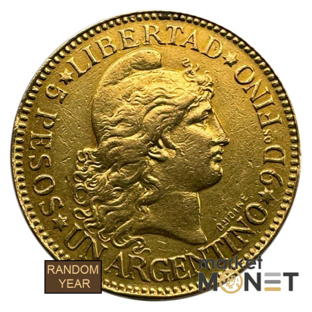 Золота монета 5 песо Аргентина 900 8,06 г. 