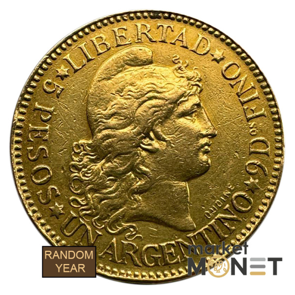 Золота монета 5 песо Аргентина 900 8,06 г. 