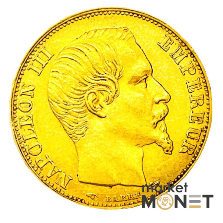 Золота монета  20 франків 1858 Наполеон III Франція