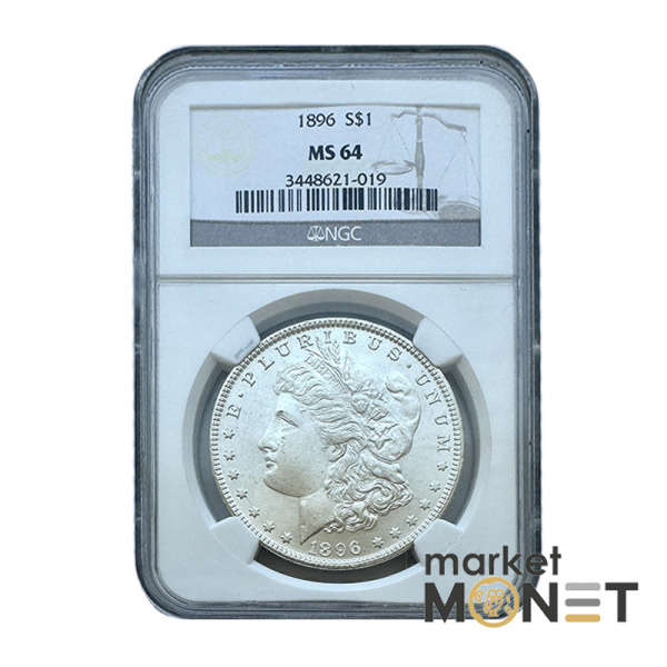 Срібна монета 1 долар 1896 США 900 долар Моргана, монетний двір - Філадельфія, в слабі MS 64 