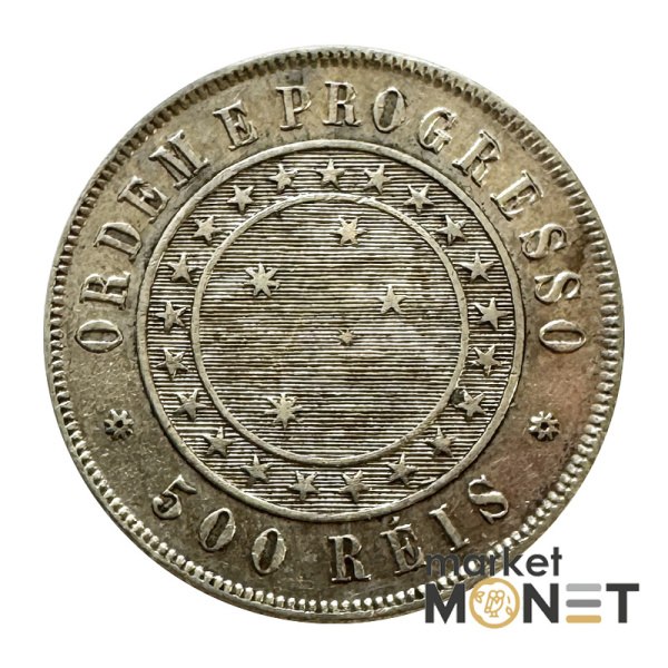 Срібна монета 500 рейсів 1889 рік Бразилія 917, 6,37 г. (8.9)