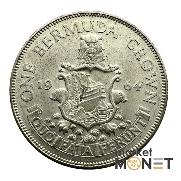 Срібна монета 1 крона 1964 Бермудські Острови 500 Королева Єлизавета II (№5)