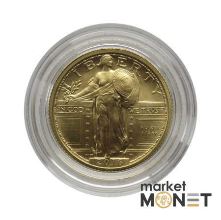 Золота монета 25 центів 2016 Стояча Свобода