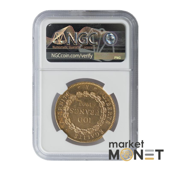 Золота монета 100 франків 1903 A  Франція в слабі MS 60