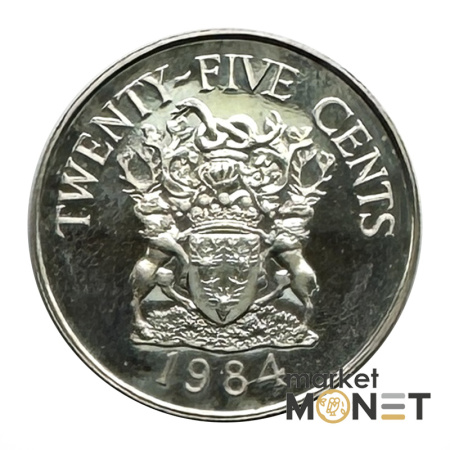 Монета 25 центів 1984 Бермудські Острови Королева Єлизавета II (4.14) Proof