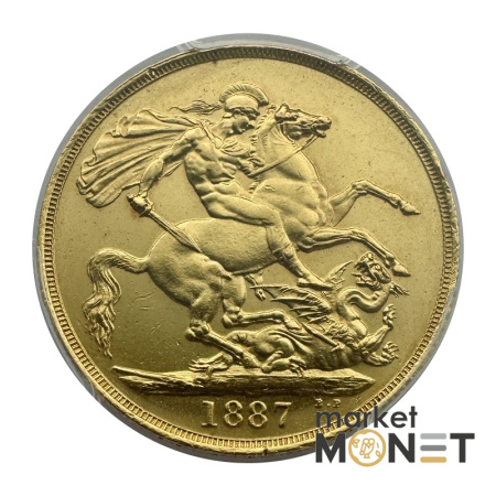 Золота монета 1 фунт 1887 Великобританія в слабі MS62