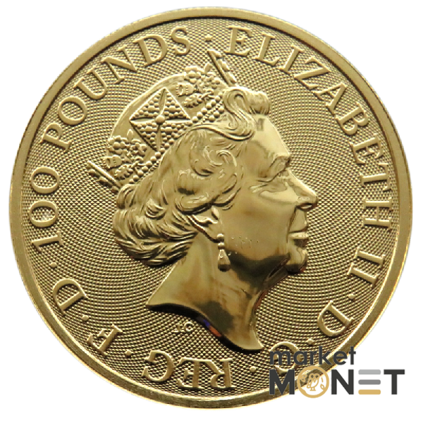 Золота монета 100 фунтів 2021 Великобританія 9999 1 Oz Біла Борза Річмонда (Звірі королеви)