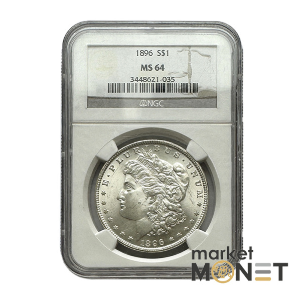 Срібна монета 1 долар 1896 США 900 долар Моргана, монетний двір - Філадельфія,в слабі MS 64