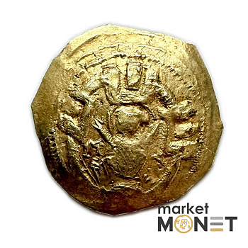 Золота Візантійська монета Андроник II і Михайло IX, 1295 -1320 рр. н.е. Золото Гіперпірон (2,97 г) Константинополя. Діва Марія в стінах / Христос між імператорами