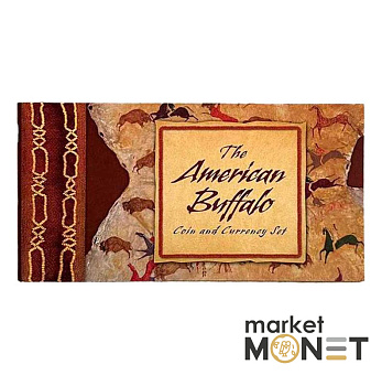 Набір срібна монета 1 долар 2001 та банкнота 5 доларів 1899,  «Американський бізон».