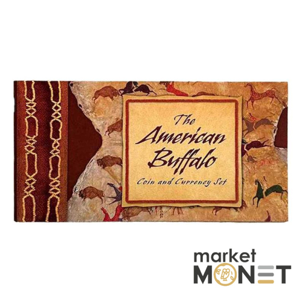 Набір срібна монета 1 долар 2001 та банкнота 5 доларів 1899,  «Американський бізон».