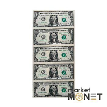 Нерозрізані банкноти 1 долар 2017, 5 шт
