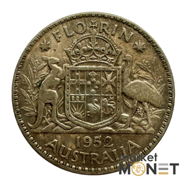 Срібна монета 1 флорін 1952 року Австралія 500 Король Георг VI