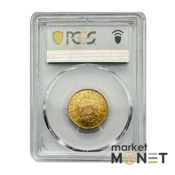 Золота монета 20 марок 1906 А Пруссія у слабі MS63