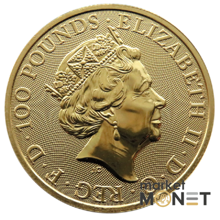 Золота монета 100 фунтів 2018 Великобританія 9999 1 Oz Чорний Бик Кларенса (Звірі королеви)