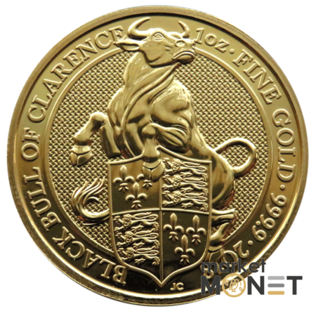 Золота монета 100 фунтів 2018 Великобританія 9999 1 Oz Чорний Бик Кларенса (Звірі королеви)