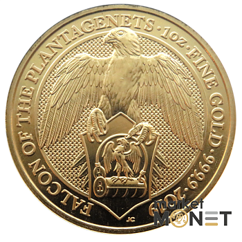 Золота монета 100 фунтів 2019 Великобританія 9999 1 Oz Сокіл Плантагенетів (Звірі королеви)
