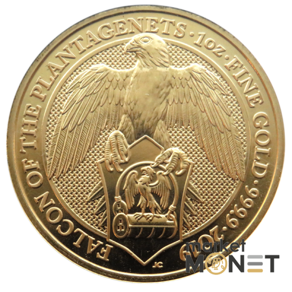 Золота монета 100 фунтів 2019 Великобританія 9999 1 Oz Сокіл Плантагенетів (Звірі королеви)