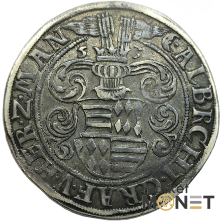 Срібна монета 1 талер 1553 Мансфільд Німеччина