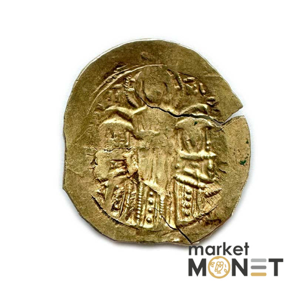 Золота Візантійська монета Андроник I і II, 1325 -1334 рр. нашої ери Золото Гіперпірон (4,11 г) Константинополя. Діва Марія в стінах міста, з боків B-X/Христос благословляє шмператорів