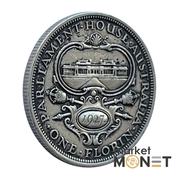 Срібна монета 1 флорін 1927 року Австралія 925 Відкриття будівлі парламенту в Канберрі