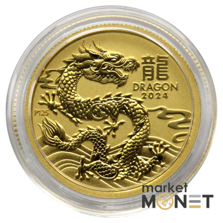 Золота монета 15 доларів 2024 Австралія 999 1/10 oz Лунар ІІІ - Рік Дракона