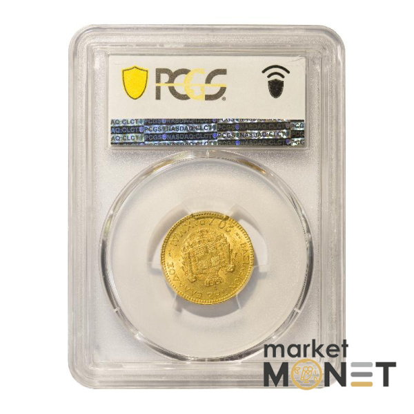 Золота монета 20 драхм 1884 А Греція в слабі MS 62