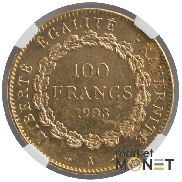 Золота монета 100 франків 1903 A  Франція в слабі MS 60