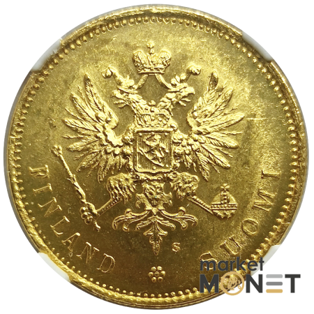 Золота монета 20 марок 1913  Фінляндія 900 у слабі MS 65 