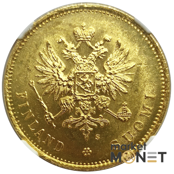 Золота монета 20 марок 1913  Фінляндія 900 у слабі MS 65 