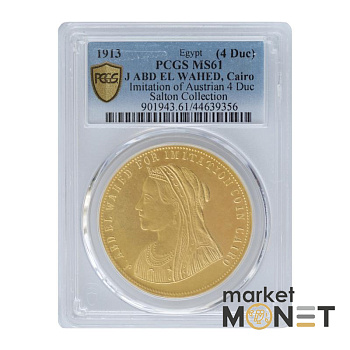 Золота монета 4 дукати (R) 1913 Єгипет в слабі MS 61