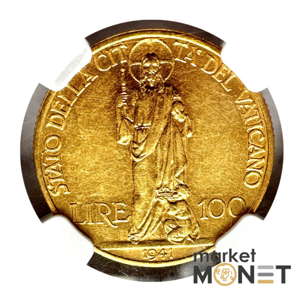 Золота монета 100 лір 1941 Ватикан 900 5.19 г. у слабі АU 53