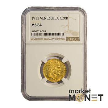 Золота монета 20 боліварів 1911 року Венесуела у слабкі MS 64