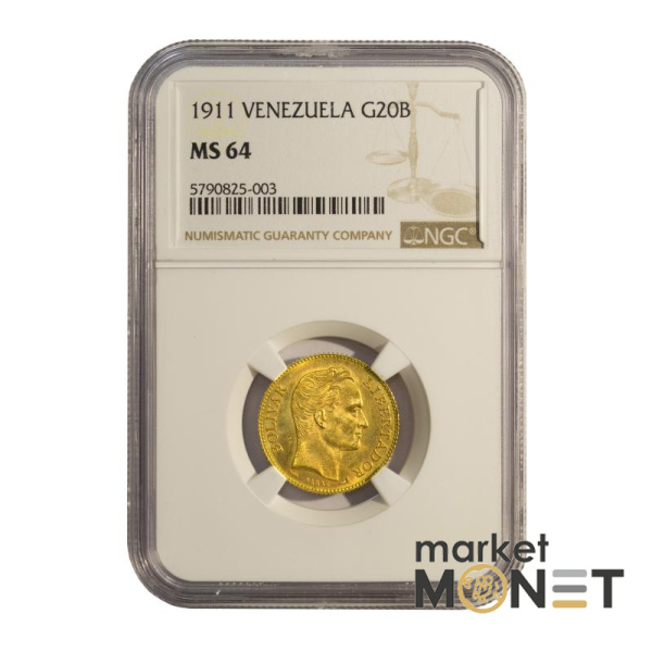 Золота монета 20 боліварів 1911 року Венесуела у слабкі MS 64