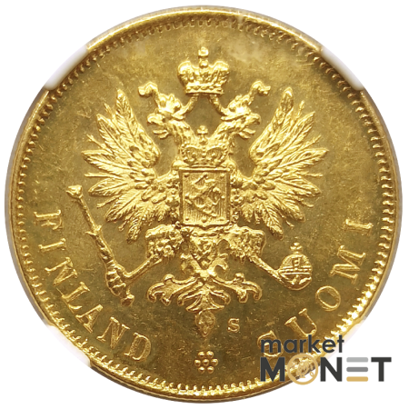 Золота монета 10 марок 1913  Фінляндія 900 у слабі MS 63 