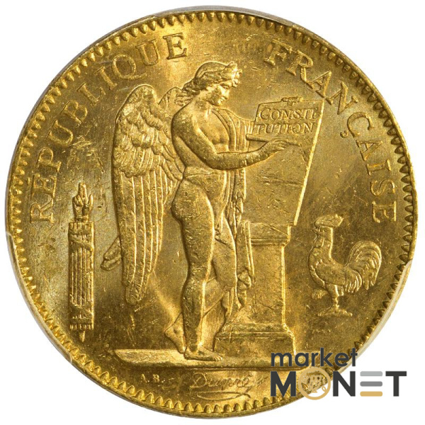 Золота монета 50 франків 1904 А Франція в слабі MS 63