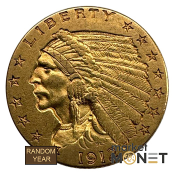 Золота монета 2,5 долара США 900 4,18 г. Голова Індіанця