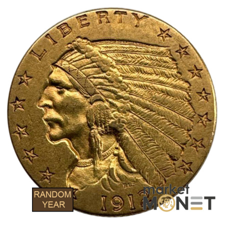 Золота монета 2,5 долара США 900 4,18 г. Голова Індіанця