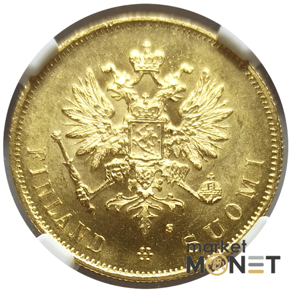 Золота монета 10 марок 1882 Фінляндія 900 у слабкі MS 64 (№1)