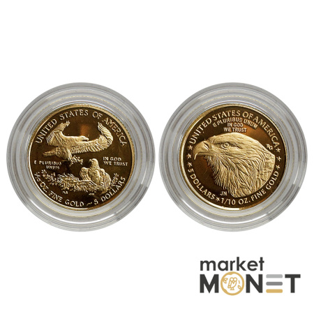 Набір золоті монети 5 доларів 2021США 1/10 oz Американський Орел