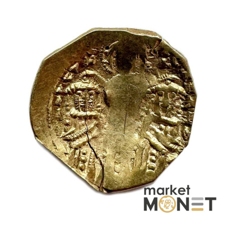 Золота Візантійська монета Андронік II і Андронік III, 1325 -1334 рр. н.е. Золото Гіперпірон (3,04 г) Константинополя. Діва Марія в стінах міста / Христос між обома імператорами.