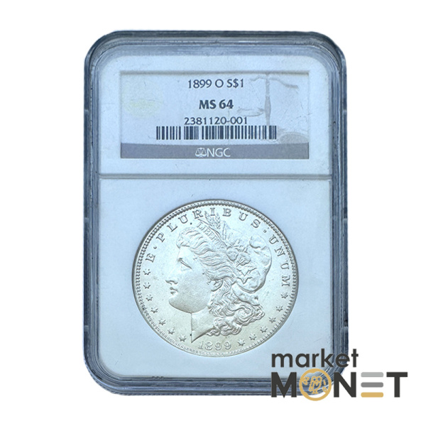 Срібна монета 1 долар 1899 США 900 долар Моргана монетний двіру "О" - Новий Орлеан (Луїзіана), в слабі MS 64 